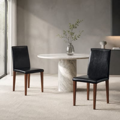 Eetkamerstoelen - Set Van 2 - PU Leer - Gestoffeerde eetkamerstoel - Eetkamerstoel - Met rugleuning - Eettafelstoel - Eetkamerstoelen - Stoel - Moderne stijl - Notenhout, zwart