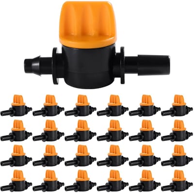 25 Stuks Druppelirrigatie Weerhaak Afsluitklep, Weerhaak Klep Irrigatie Vernevelingsbuis Klep, Prikkeldraad Waterstroomregelklep, voor 4/7 mm 1/4 Inch Buizen