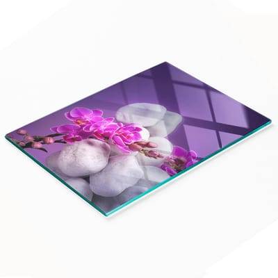 Keukenplank van gehard glas met decoratieve orchideeënafbeeldingen, 80x52 cm