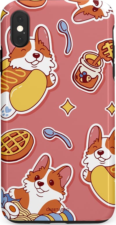 Casetastic Hoesje Geschikt voor Apple iPhone Xs Max - Stijlvolle Beschermende Duo-layer Case - Corgi snacks