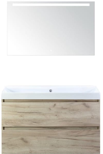 Maxx XL Badmeubelset 100 cm - Craft Oak - Wastafel Just Zonder Kraangat met LED Spiegel