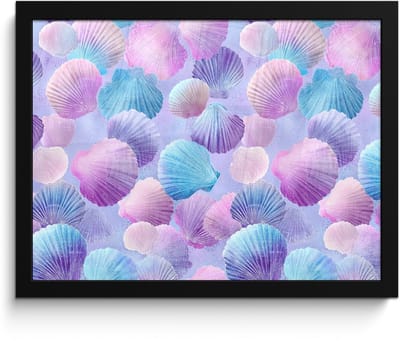 Poster in lijst - Fotolijst 40x30 cm - Posters - Schelpen - Paars - Blauw - Patroon - Posterlijst zwart - Decoratie - Wanddecoratie woonkamer - Muurdecoratie slaapkamer