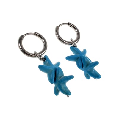 Dames Oorringen met Turkooizen Natuursteen Hanger RVS Gepolijst, Lengte 35mm - ∅14mm x 2mm - Handgemaakt esde2