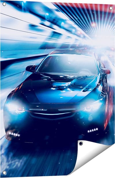 Gards Tuinposter Zwarte Sportwagen Auto - Abstract - 60x80 cm - Tuindoek - Tuindecoratie - Wanddecoratie buiten - Tuinschilderij