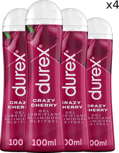 Durex Glijmiddel Crazy Cherry - Kers - waterbasis - 100ML - 4 Stuks - Voordeelverpakking