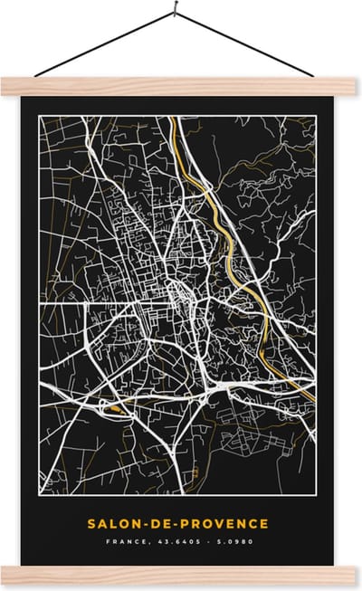 Posterhanger incl. Poster 40x60 cm - Schoolplaat - Plattegrond - Salon-de-Provence - Kaart - Frankrijk - Stadskaart - Textielposter - Blanke latten - Stadskaart