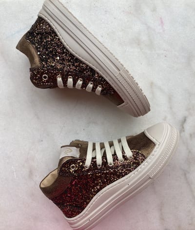 Lunella glittersneaker bruin met beschermtop maat 27
