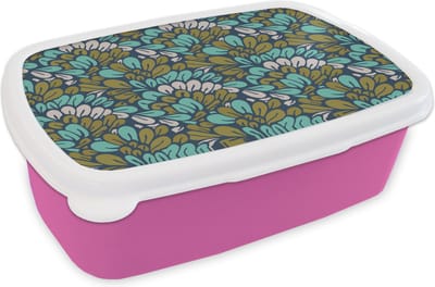 Broodtrommel Roze - Lunchbox - Brooddoos - Patronen - Jungle - Plant - 18x12x6 cm - Kinderen - Meisje