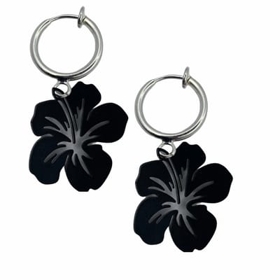 Klem Oorbellen-Zwart-Bloem-geen gaatje-Charme Bijoux