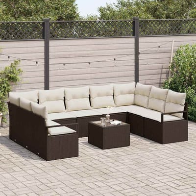 vidaXL - Tuinbank - Set - 10 - st - Bruin - en - Crème - poly - rattan