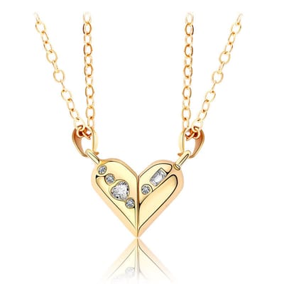 Bixorp Friends BFF Ketting voor 2 Goudkleurig Hartje Magnetisch - Zirkonia Kristalletjes - Twee Helften - Best Friends Ketting Vriendschap Cadeau voor Twee