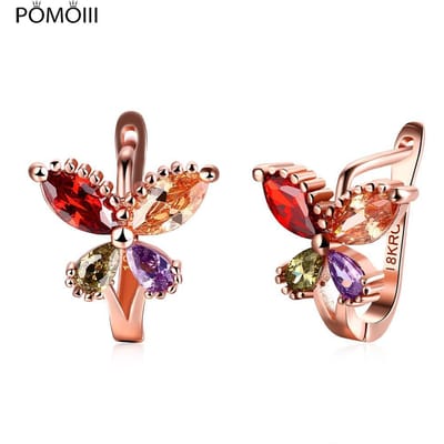 Jialimei Couleur Or Or Boucles d'Oreilles à Clips Uniques avec Pierre Zircon Aaa Multicolore Bijoux Sans Nickel, Sans Cadmium E124 brown