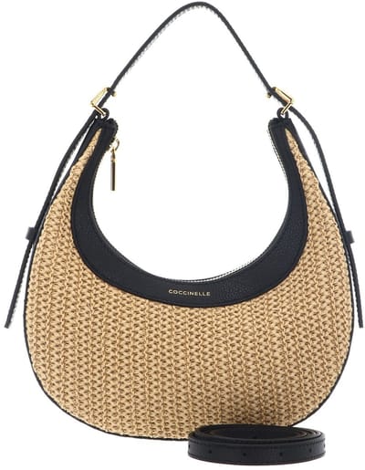 COCCINELLE Leren schoudertas Whisper Straw Mini Bag Natural / Noir beige