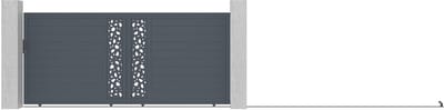 Vente-unique Schuifpoort van aluminium met motieven - Halfopengewerkt - L. 416 x H. 180 cm - Antraciet - GREGOR