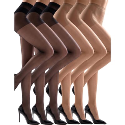 Lot de 6 Paires Collants Transparents Taille Haute pour Femmes Ultra Fins Noir Transparent Nude Bas Collants Ensemble Multicolore M brown