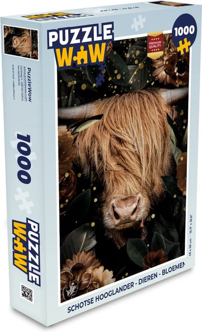 Puzzel Schotse Hooglander - Dieren - Bloemen - Legpuzzel - Puzzel 1000 stukjes volwassenen