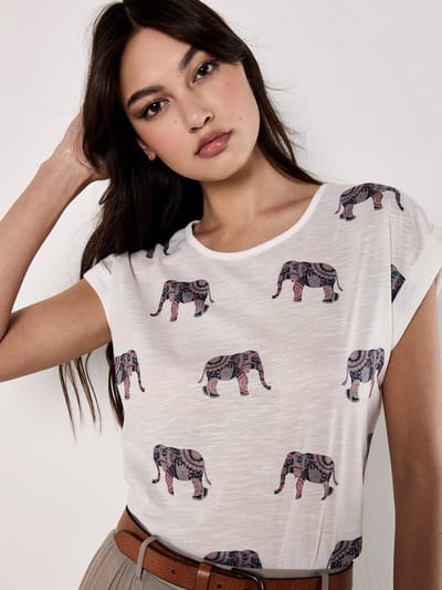 Slub T-shirt met olifantenmotief