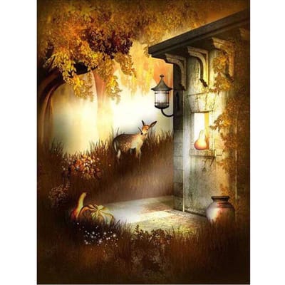 Diamant borduurwerk herten onder lantaarn 5D DIY diamant mozaïek diamant schilderij volledige ronde woondecoratie 20X30CM beige