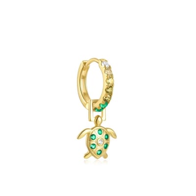 Schildpad Oorbel Bedel met Zirkonia Stenen - 925 Sterling Zilver - 18K Verguld Dames Oorbellen - Dames Sieraden - 1 Stuk