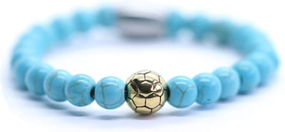 IbizaMen KIDS - Jongens - armband - Turkoois - voetbal - RVS - turquoise - 6mm - 14cm