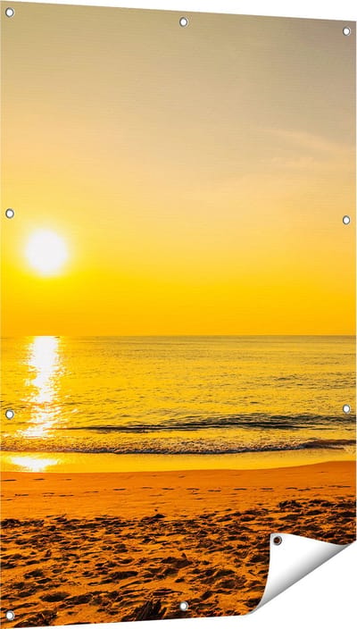 Gards Tuinposter Tropisch Strand tijdens Zonsondergang - 80x120 cm - Tuindoek - Tuindecoratie - Wanddecoratie buiten - Tuinschilderij
