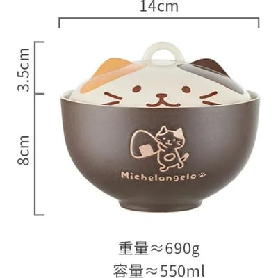Keramische Soepkom Schattige Cartoon Huishoudelijk Met Deksel Kat Dieren Instant Noedels Kom Rijstkom Servies Japans Perfecte Pasvorm Creatief