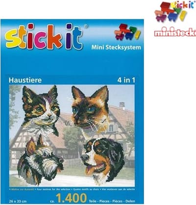 Stick-it huisdieren, 4 in 1 set, ca. 1.400 steentjes, ophanghaakje en heveltje