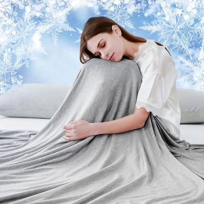 Famanu – Zelfkoelende deken met Q-Max 0,5, 2-in-1 dubbelzijdig dun zomerdeken van katoen, 200 x 220 cm, grijs