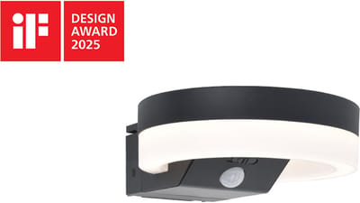 LUTEC Runda - LED solar wandlamp voor buiten - Optimaal opladen door aanpasbaar zonnepaneel - Langdurige werking (tot 10 uur) - PIR bewegingssensor - 1300Lm - 3000K warm wit licht - IP54 extra weerbestendig - Donkergrijs