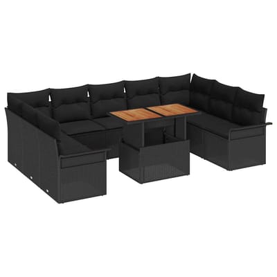 vidaXL - Tuinbank - Set - 10 - st - Zwart - Poly - rattan - en - gepoedercoat - staal