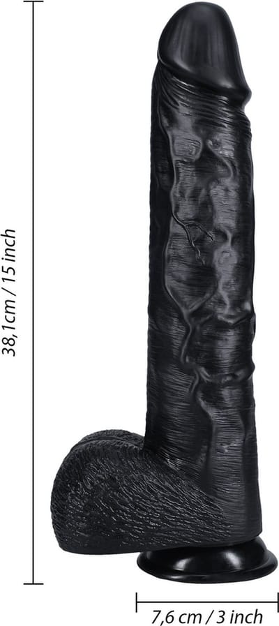 Extra Grote Zwarte Dildo 38 CM. - Grote Zwarte Dildo Met Ballen Met doorsnede 7.6 Cm. - Extreem Grote Zwarte Dildo Met Zuignap - Stevige Zwarte Dildo en Zachtaanvoelend