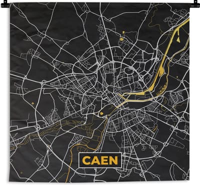 Wandkleed - Wanddoek - Caen - Stadskaart – Plattegrond – Kaart – Frankrijk - 180x180 cm - Wandtapijt