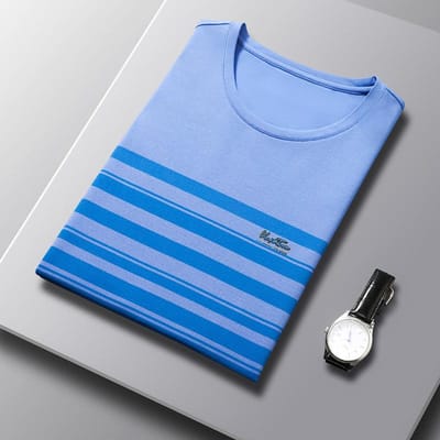 Zomer Heren T-shirt Korte mouw Jeugd Mode Gestreept Ronde hals Halve mouw Nieuw T-shirt Trendy Heren Tops XL blauw