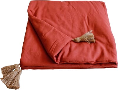 La'Moussawi ® Terracotta Dekbedovertrek met Jute Pompons voor Stijlvol Slaapkamerdesign