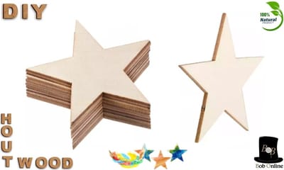 Bob Online ™ - 10 Stuks – Houten Ster Vormen – Ster Vormen Voor ambachten, Slingers, Halloween Decoratie – Wooden Star Shapes – DIY Houten Sterren Onafgewerkt – Laser Gesneden Ster Vormen - DIY Ster Feestdecoratie - DIY Star Party Decoration