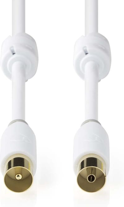 Nedis Coaxkabel - IEC (Coax) Male - IEC (Coax) Female - Verguld - 100 dB - 75 Ohm - Dubbel Afgeschermd - 2.00 m - Rond - PVC - Wit - Doos