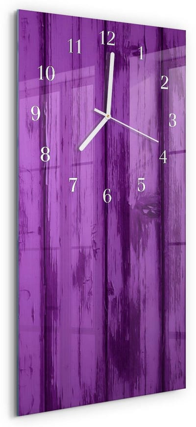 Tulup Wandklok - Hout Moderne Glazen Wandklok - 30x60 cm - Paars Wandklok Glas Met Motief - Witte Handen - Rechthoekige Wandklok - Gekleurde Glazen Klok - Glazen Klok Met Print
