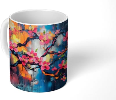 Mok - Koffiemok - Bloemen - Tak - Artistiek - Roze - Mokken - 350 ML - Beker - Koffiemokken - Theemok