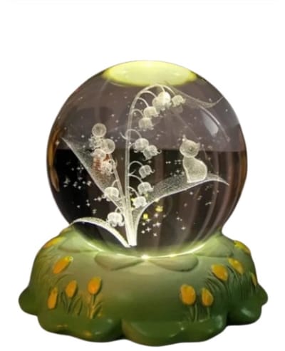 8CM Gesneden Kristallen Bol – Kerst Cadeau Decoratie Met Roos & Anjer Bloem – Warme Kleine Nachtlamp Voor Thuis, Ornament & Verjaardagscadeau