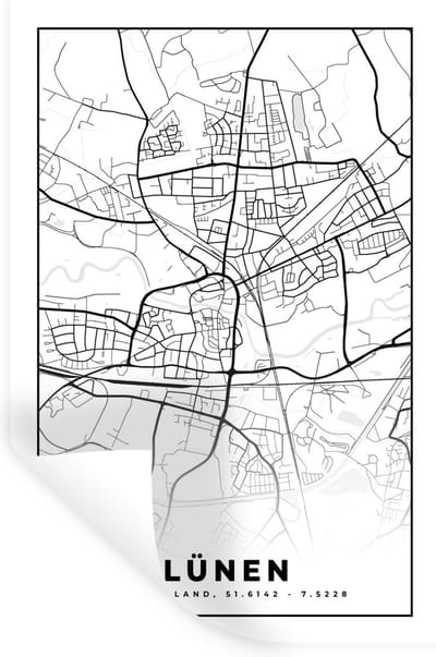 Muurstickers - Sticker Folie - Lünen - Plattegrond - Kaart - Stadskaart - 20x30 cm - Plakfolie - Muurstickers Kinderkamer - Zelfklevend Behang - Zelfklevend behangpapier - Stickerfolie
