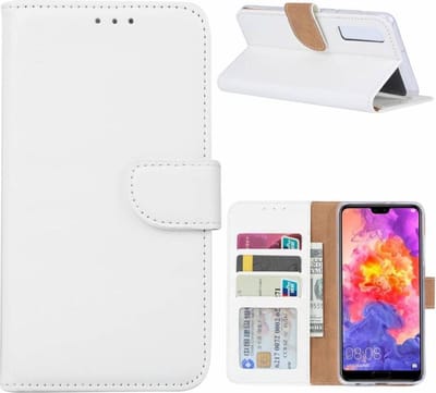 Ntech Hoesje Geschikt voor Huawei P30 portemonnee hoesje / met opbergvakjes Wit