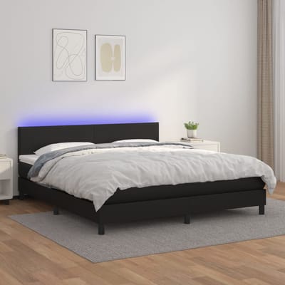 vidaXL - Boxspring - met - matras - en - LED - kunstleer - zwart - 160x200 - cm