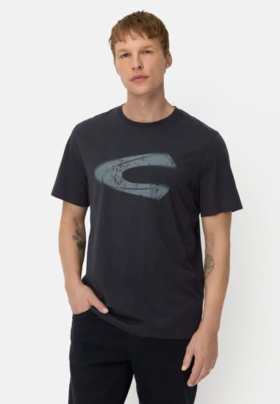 camel active T-shirt met logoprint van organic cotton - Maat menswear-M - Navy blauw