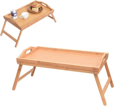 Bedlade Bamboe - Schoot Bureau - Ontbijt en Werk - Opvouwbaar met Handvat - 50 x 30 cm - Natuurlijk