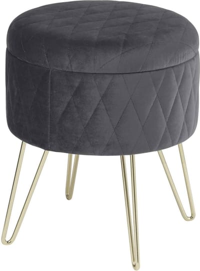 Happyment Poef deluxe - Voetenbank met opbergruimte - Donkergrijs - Opbergbox hocker - Zitkist met deskel - Velvet - 31.5x31.5x36cm