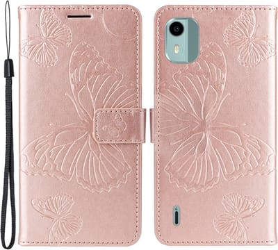 Coverup Hoesje - Geschikt voor Nokia C12 Hoesje - Coverup Vlinders Book Case - Rose Gold
