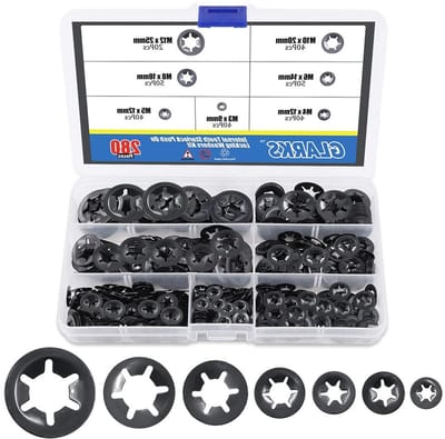 280 Stuks Interne Tand Starlock Push On Washers en Snelkoppelingen Assortiment Kit voor Bevestigingen