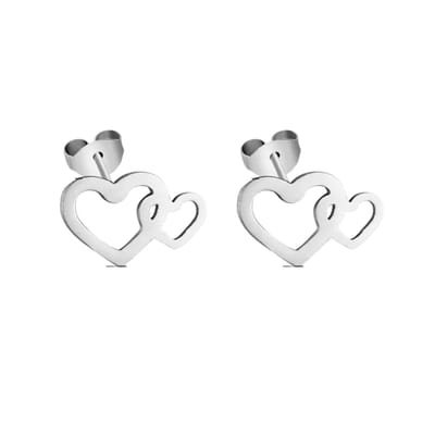 Aramat Jewels | Oorbellen | Staal Dubbel Hart Oorstekers Zilver 12x8mm RVS | | | |12mm | Staal | Kinderen, Volwassenen | Verkleurd niet