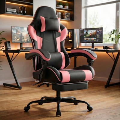 STILVORA Gamestoel - Ergonomisch - Verstelbare Rugleuning Met Voetsteun - Voor Gamen En Kantoor - PVC - Zwart Roze