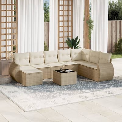 vidaXL - 9-delige - Loungeset - met - kussens - poly - rattan - beige